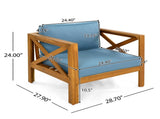 Outdoor Acacia Wood Club Wooden Armchair with Cushions , Conversation Set,Teak Finish,Blue N770P264304T