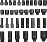 35PC 1/2-Inch Impact Socket Set 6 Point Metric Size 8-32mm,Drive Deep Spindle Axle Nut Impact Socket 34403572