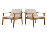 Outdoor Dining Chairs Set of 2, Teak Color Acacia Wood Frame, Brown PE Wicker, Grey Waterproof N779P280043G