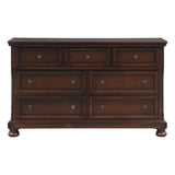 Classic Transitional Dresser of 7 Drawers Brown Cherry Finish Birch Veneer Hidden Drawer Bun Feet B011P155250