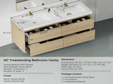 60" Freestanding Bathroom Vanity with Double Sinks, Bathroom Storage Vanity Cabinet with Stone Resin W1573P211192