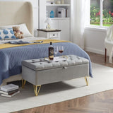 Fashion light Grey Velvet Fabric Upholstered large storage rectangular bench for Entryway W2082P176563