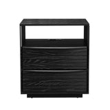 Mid Century Modern Nightstand with Charging Station & Outlet Hole & 2 Solid Wood Drawers, Louver W1801P303391
