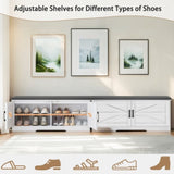 2-Tier Storage Bench, Farmhouse Shoe Bench with Padded Seat Cushion, Entryway Bench with 2 Barn W3204P317308