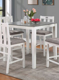 White Solid wood 5pc Counter Height Dining Set Table 4x Gray Linen Like Fabric Cushions Seats B011P230002
