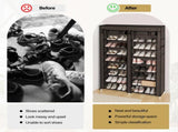Double Row 10-Tier Non-Woven Fabric Shoe Cabinet with Iron Pipes and Plastic Components, Brown 47364697