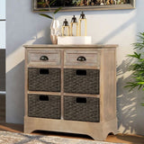 ZNTS TREXM Rustic Storage Cabinet with Two Drawers and Four Classic Rattan Basket for Dining/Living WF193442AAN