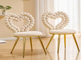 Set of 2 Unique Heart Bubble Tufted Accent Chair, Plush Velvet Chair with Shiny Gold Metal Frame, W3875P446139