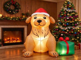 5 FT Christmas Inflatable Golden Retriever with Christmas Hat & Gift Box, Built-in LED Lights, Blow 26204893
