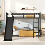 Metal Bunk Bed with Slide, Twin over Twin, Black MF285671AAB