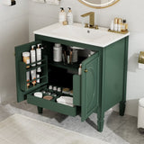 30" Bathroom Vanity with Sink, Two Doors with Shelf, Soft Close Door Hinges, Vintage Style, Green N759P226000F