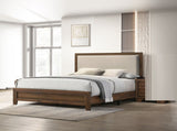 Brown Cherry Finish Fabric Upholstered Headboard Tufted Nailhead Trim 1pc Full Size Panel Bed B011P173496