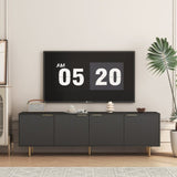 Black Modern TV Stand Fluted 68" with Power Outlet, Entertainment Center with Storage Doors, TV W1321P242590