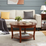 Traditional Round Coffee with Open Storage Shelf,2-Tier Storage Wood Center Circle Accent W1693P216929