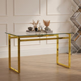 51" Modern Minimalist Rectangular Glass Dining Table for 4-6 with 0.31" Tempered Glass Tabletop and W2189133710