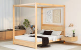 ZNTS Queen Size Canopy Platform Bed with Headboard and Support Legs,Natural WF293230AAM