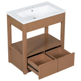 ZNTS 30" Bathroom Vanity with Sink Top, Bathroom Cabinet with Open Storage Shelf and Two Drawers, Brown 51882165