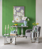 47x15.5x31" Rectangular Console Table with Elegant Floral Design and Mirrored Silver Finish W2078P248216