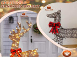 3-Piece Lighted Christmas Reindeer Family Outdoor Decorations, Weather Proof Rattan Deer Family 90191164
