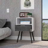 Nightstand 25"H, Superior Top, Four Legs, One Open Shelf, One Drawer, Smokey Oak / White B097132996