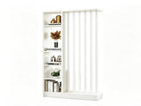 Freestanding White Room Divider with Storage Shelves, Slatted Room Partition Bookcase, Modern W3101P575904