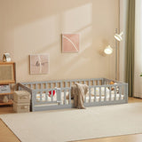 Fence Bed With Door With Board Grey Painted Pine Twin Children's Bed 50876733