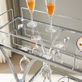 ZNTS Electroplated Glass Bar Cart, With Wine Rack And Glass Holder, For Kitchen, Serving, Hotel Silver 50720217