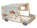 Wood Full Size Car Bed with Pillow, Ceiling Cloth and LED, Natural 41326780
