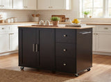Mobile Kitchen Cart with Storage, 39.76'' Rolling Kitchen Island with 2 Doors, 3 Drawers & N779P373196B