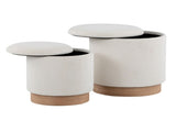 Contemporary Nesting Ottoman Set in Natural Wood and Cream Fabric B202P223739