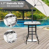 ZNTS 31 Inch Patio Bar Table, Square Outdoor Bar Height Bistro Table with Tempered Glass Tabletop & 17769307