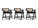 Milan 25.5" Modern Resin Webbing Back Bar Stool with Arms, Set of 3, Ebony Black Boucle B2719P238391