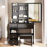 ZNTS Small Space Left Drawer Desktop Vanity Table + Cushioned Stool, Extra Large Right sliding mirror, W936P176490