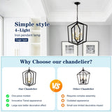 18.11" Matte Black Gold Chandelier for Dining Room, 4-Light Kitchen Chandelier Light Fixture W1592P209857