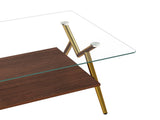 Rectangle Coffee Table with Tempered Glass top and Golden Metal Legs, Modern Table for Living Room , W241142554