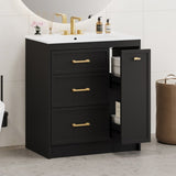 ZNTS Classic 30" Black Bathroom Vanity Set, Floor Standing, with Three Drawers, One of Which is a N729P194978B