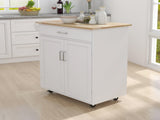 Kitchen island rolling trolley cart with Adjustable Shelves and towel rack rubber wood table top W28235386