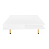 ON-TREND Exquisite High Gloss Coffee Table with 4 Golden Legs and 2 Small Drawers, 2-Tier Square WF315490AAK