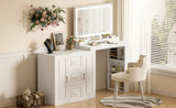 59" Makeup Vanity Desk with Mirror, Vanity Mirror with Lights, Dressing Table with 3 Drawers and 2 N704P263504K
