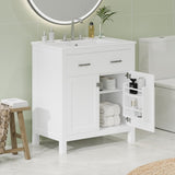 30-inch Bathroom Vanity with Ceramic Sink, Modern White Single Bathroom Cabinet with 2 Doors and a WF324045AAK