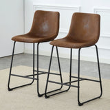 A set of 2 Retro Brown Suede Bar Chairs,Comfortable stools suitable for industrial and vintage style W3226P279063