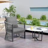 Modern Gray Curved Aluminum Lounge Chair with Stylish Rope-Weave Design and Cushioned Comfort, N767P237033G