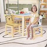 ZNTS 5 Piece Kiddy Table and Chair Set , Kids Wood Table with 4 Chairs Set Cartoon Animals 14281906