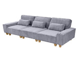 Gray Deep Seat 3-Seater Corduroy Sofa with Brushed Stainless Steel Cup Holders and 3 Decorative 33166004