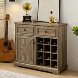 Farmhouse Liquor Cabinet Bar Cabinet with 2 Drawers, Wine Bar Cabinet with Removable Wine Racks W1758P210364