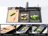 Pull-out Faucet Single Bowl Sink Kitchen Vegetable Sink 304 33"x22" Whale Waterfall Sink Stainless 44745095