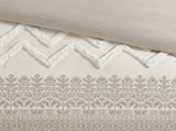 3 Piece Cotton Comforter Set with Chenille Tufting Taupe Full/Queen B035128803