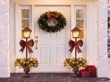 2 Pack Pre-Lit Christmas Lamp Post Decor, Lighted Xmas Urn with Plaid Bow, Pine Cones & Red Berries, N710P523030Z
