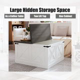 Farmhouse Coffee Table, Square Wood Center Table with Large Hidden Storage Compartment for Living T3609P332412