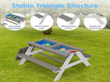 3-in-1 Kids Outdoor Wooden Picnic Table With Umbrella, Convertible Sand & Wate, Gray ASTM & CPSIA 84939346
